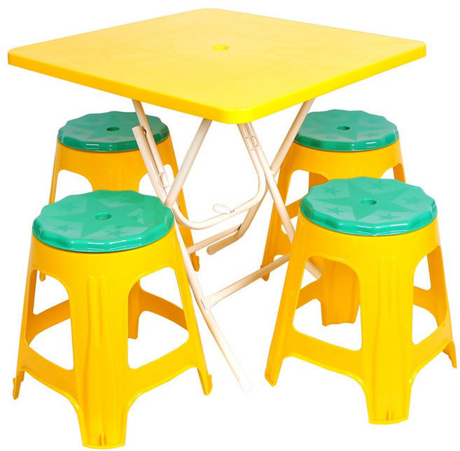 지오리빙 포장마차 테이블 의자 세트, 사각+회전(옐로우)