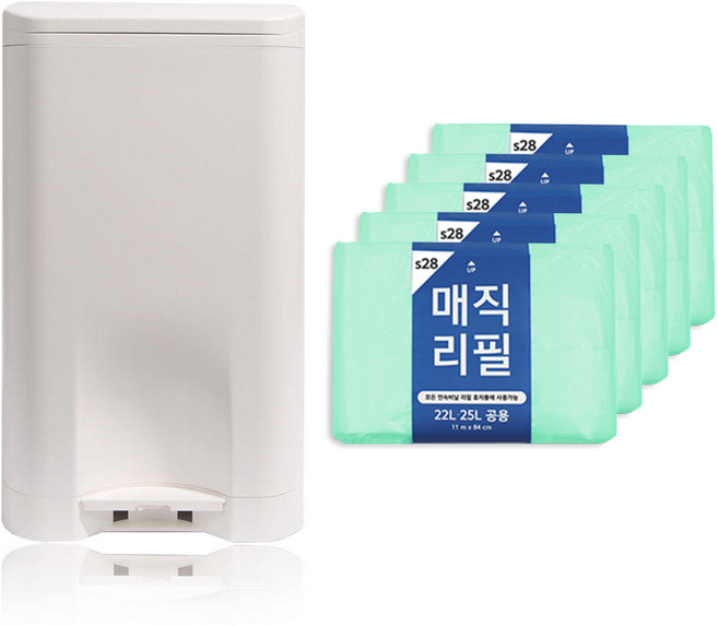 올케이 휴지통 29L 화이트 + 매직리필 5매, 화이트 + 매직리필 280 5매