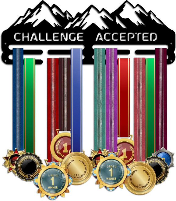 철제 메달 전시대 블랙 월랙 나사 포함 벽걸이형 운동 명예 기념품 걸이 15x40cm 1세트, 산맥