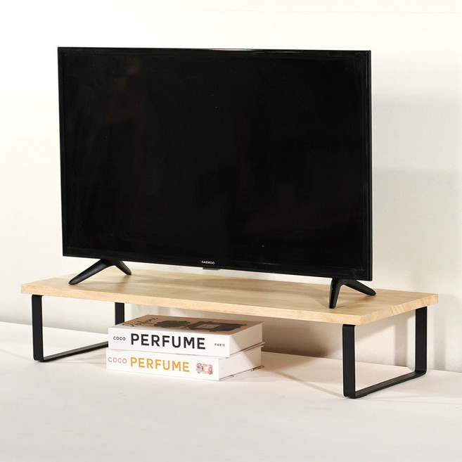 높이조절 티비 받침대 tv 다이 거실장 선반 다용도 보조 스탠드, 고무나무 블랙