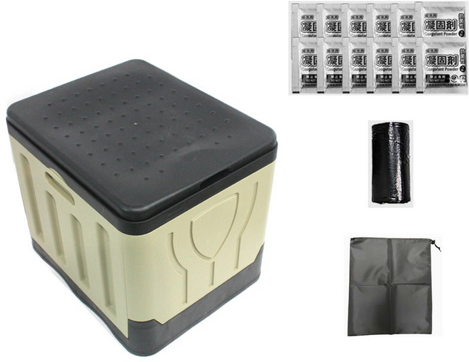 쿠몽 캠핑변기 휴대용변기 응고제+봉투+파우치 풀셋트, 1개, 1단, 캠핑변기 카키