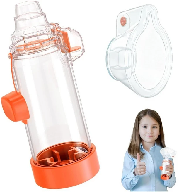 성인 및 아동용 부드러운 실리콘 흡입기 스페이서 - 재미있고 다채로운 Nessi OTC 스페이서 (키즈-블루), 키즈-오렌지 - 쿠팡