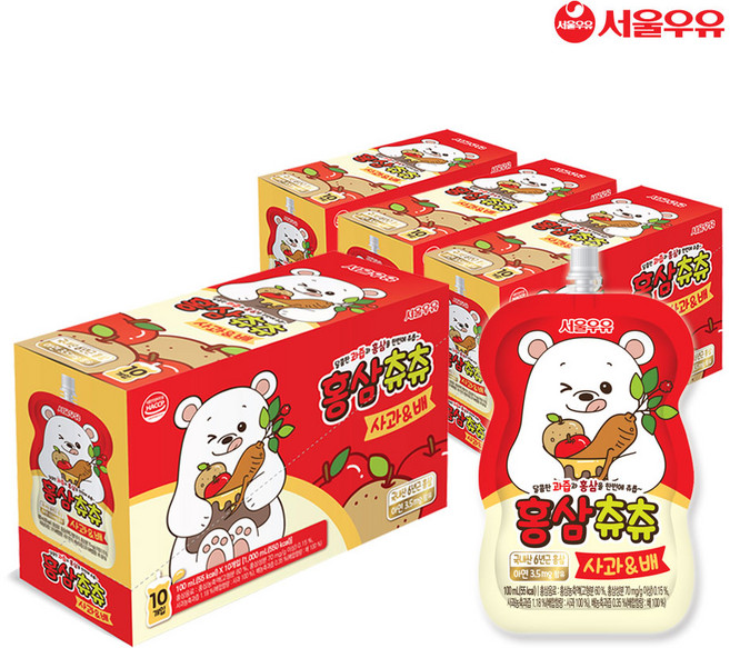 서울우유 홍삼츄츄 사과 앤 배, 40개, 100ml