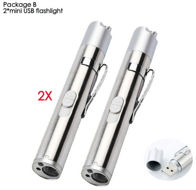 블랙아웃 대비 손전등 충전식 방수 디자인 펜 라이트 후레시 경량 스몰 미니 대 정전, 2개, 1개