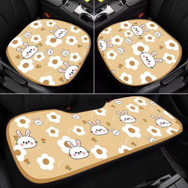 자동차 의자 시트+등받이 쿠션 세트 러블리 격자 무늬 토끼 패턴 5종 계묘년 마스코트 재물운과 행운을 끌러오는 래빗 사계절용 통기성좋은 차량용 꾸미기 좌석 매트 커버 선물키트, 플라워 토끼_01, 조종석/조수석용 의자매트*2+뒷좌석 장매트*1, 1개