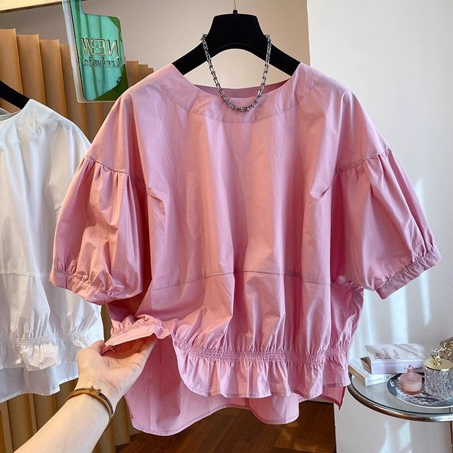 휠렉스 여성 루즈핏 반팔 라운드넥 블라우스 JA29