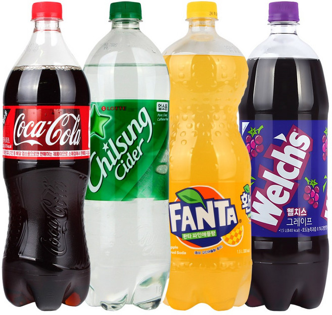 (대용량탄산4종혼합세트 2탄) 코카콜라 업소용1.25+칠성사이다 업소용 1.25+환타파인 1.5+웰치스포도 1.5 총4페트, 4개, 1.25L