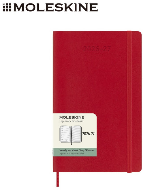 MOLESKINE 2026-2027 18個月週記軟皮手帳 L型 紅色, 1個