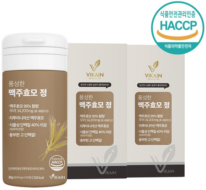 비카인 풍성한 동결건조 맥주효모 정 고순도 고단백질 베타글루칸 600mg (소비기한 26.06.03), 2박스, 60정
