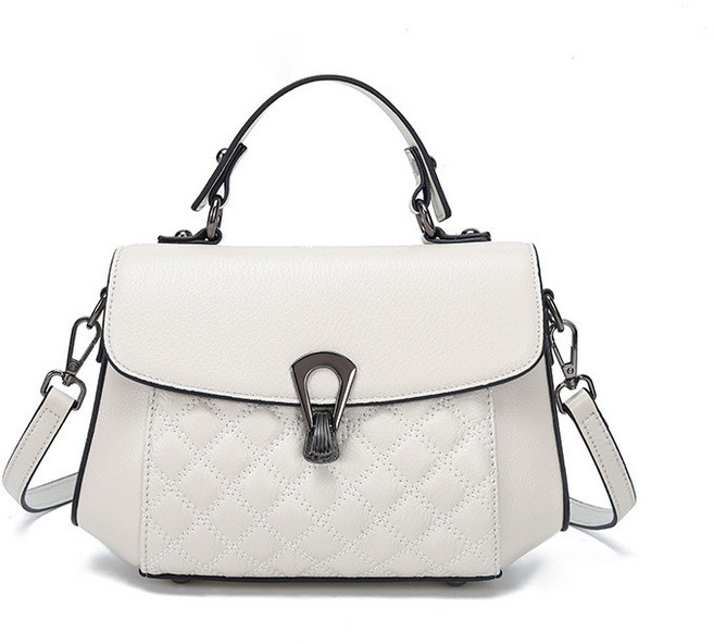 斜挎包 牛皮女包 手提包, 米白色
