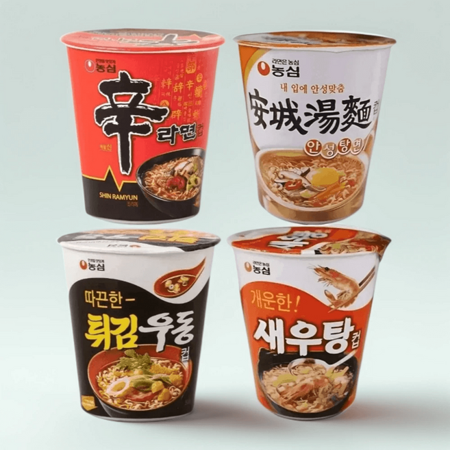 농심 소컵 4종세트 신라면 안성탕면 튀김우동 새우탕 총24개 컵라면, 24개