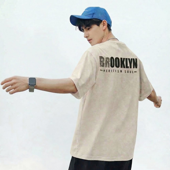 오버핏 반팔티 M-5XL 남자 여자 빅사이즈 5부 반팔 티셔츠 브루클린