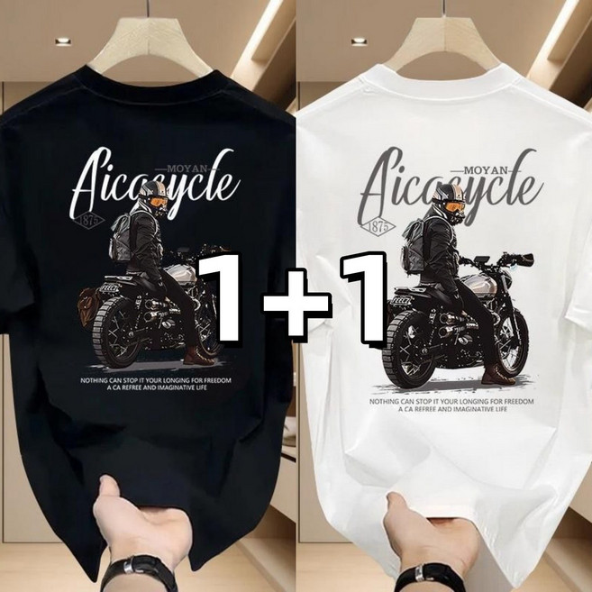 1+1 남자 반팔티 프린팅 빅사이즈 라운드넥 오버핏 반팔 데일리 캐주얼 면티 여름 반팔티셔츠 6그래픽 남자 상의 프린팅 2P