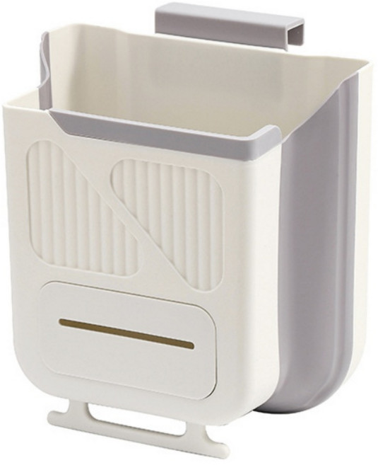 KOEWEI 주방 걸이형 쓰레기통 접이식 휴지통 7L, 그레이+화이트, 1개