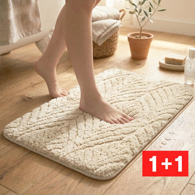 마루한 극세사 욕실 발매트 베이지 호텔 감성 미끄럼방지, 1개, 베이지+베이지