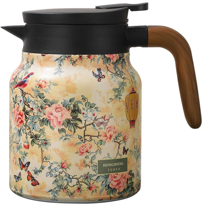 뚜껑이 달린 꽃무늬 티팟 빈티지 차 주전자 내장 인퓨저 분리 물병 뜨거운 음료용 1000ml, 1개, 02 Yellow