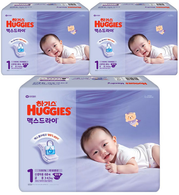 하기스 NEW 맥스드라이 밴드형 기저귀 남녀공용, 1단계, 204매