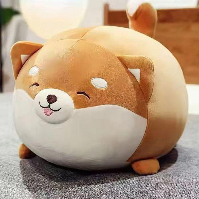 柴犬抱枕 狗狗毛絨玩具 柯基玩偶 公仔 生日禮物 超軟抱枕 睡覺抱枕, 1個, 黃色咪咪眼 拉直尾巴測量 ,75釐米 手工測量有5公分誤差