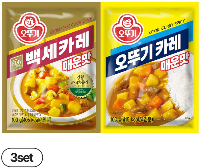 오뚜기카레 매운맛 100g 3개+백세카레 매운맛 100g 3개(총 6개), 1세트, 600g