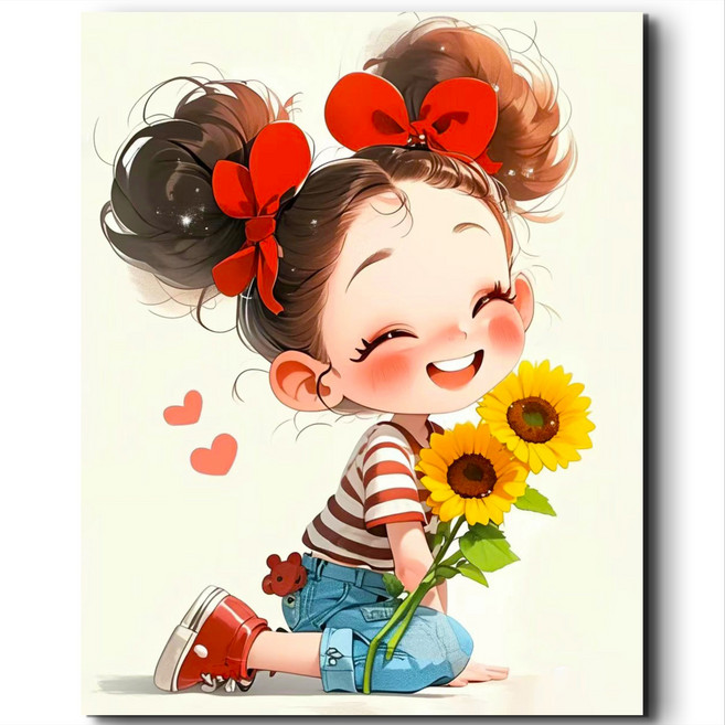 서은이네 국내제작 캔버스형 비즈 십자수, NE08-해바라기 소녀 A40x50cm, 1세트