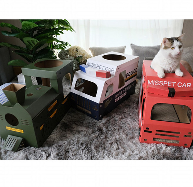 봉봉펫닷컴 고양이 스크래쳐 장난감 버스 박스 하우스 [할인 당일출고], 파이어트럭, 1개