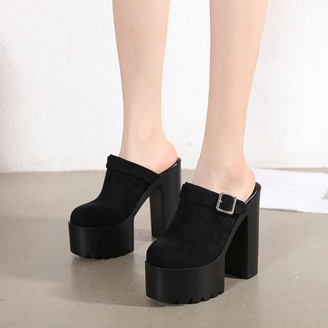 통굽슬리퍼 스퀘어 힐 뮬 야외 슬리퍼 샌들 들여다 발가락 슬립 슬링 백 블랙 화이트 좋은