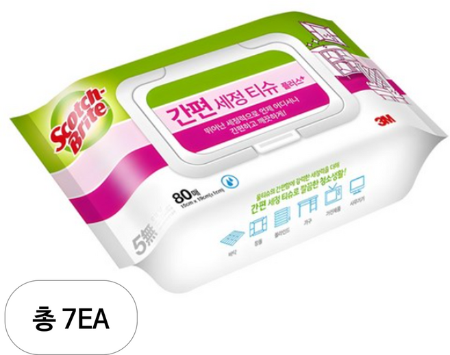 스카치브라이트 간편세정티슈 플러스 80매, 7개