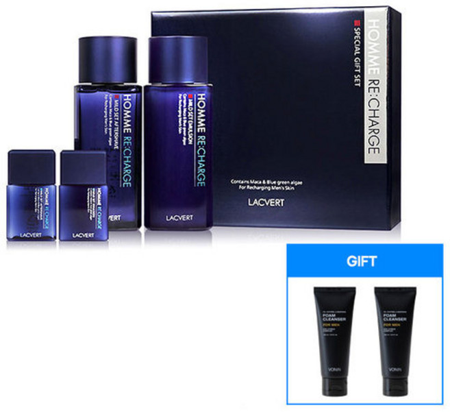 라끄베르 옴므 리차지 애프터 쉐이브&에멀전 세트 + 단독 사은품 (애프터쉐이브 185ml + 보닌 오일 컨트롤 앤 수딩 폼클렌저 100ml + 쇼핑백), 1세트