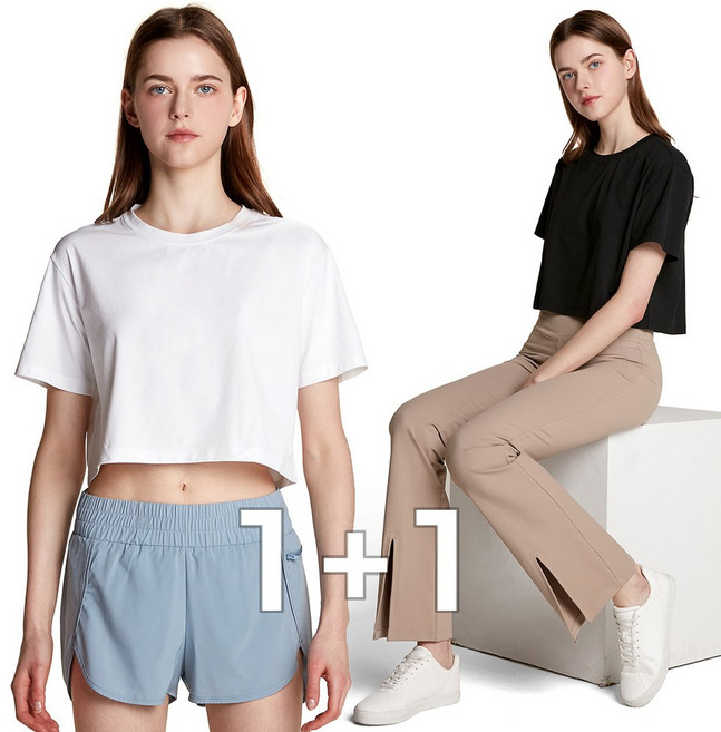 [1+1] 여성 데일리 크롭 반팔 티셔츠