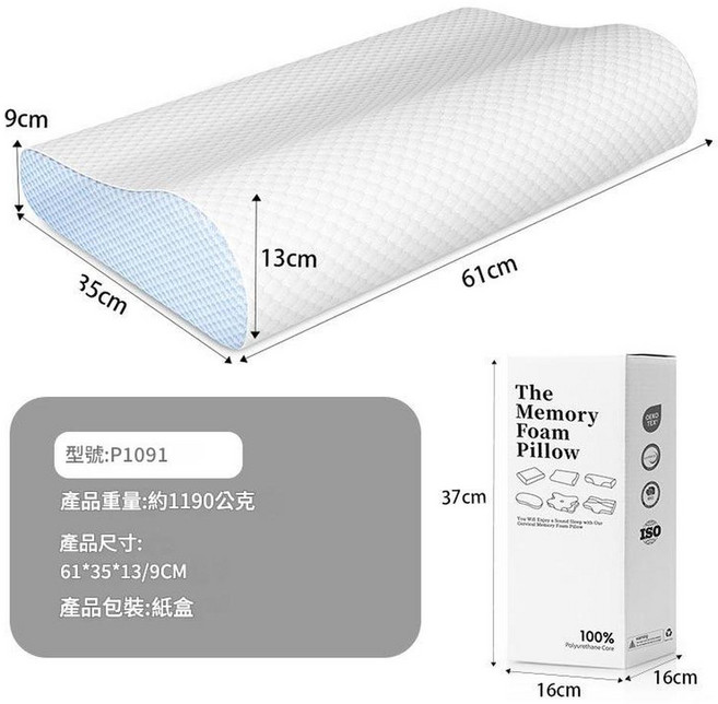記憶棉側睡枕頭 藍色圓菱形, 白藍 紙盒, 1個