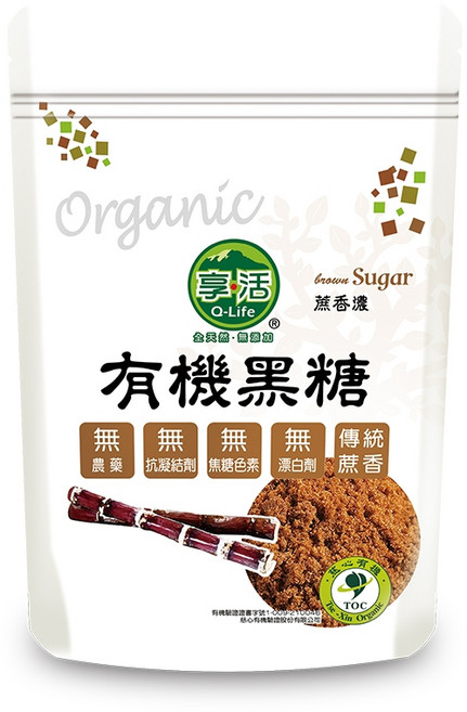 Q-life 享活 有機黑糖 400gx6包/箱 紅甘蔗 天然蔗香 無添加 無色素 無農藥 無漂白, 1個