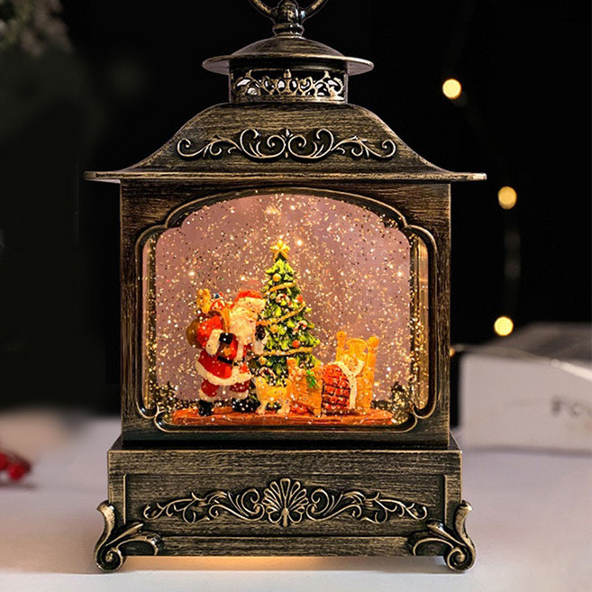 크리스마스 직사각 랜턴 LED 워터볼 오르골 무드등 인테리어 소품 디자인 상품, 산타