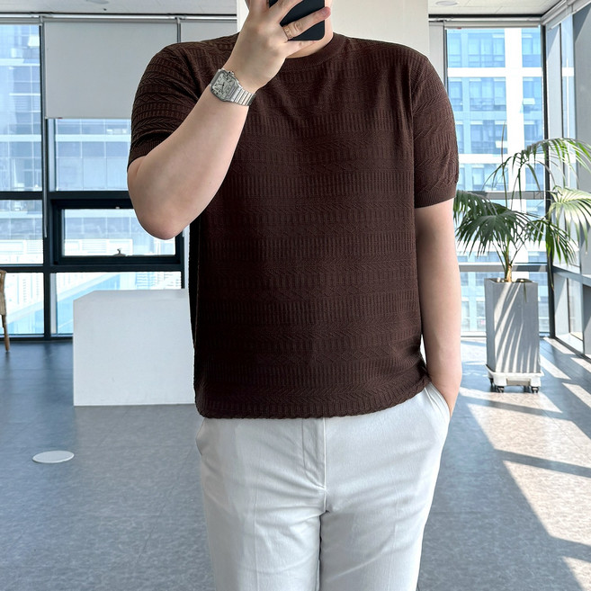 룩플레인 시원한 텐셀 원단 입체 케이블 여름 반팔 니트 4color