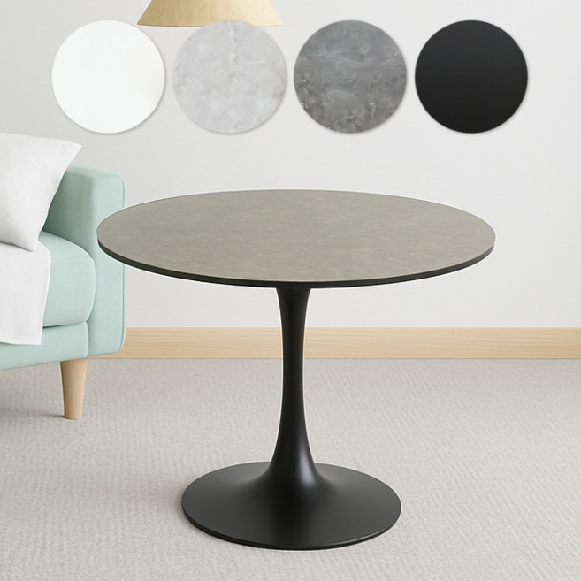 비셀리움 원형 테이블 식탁 600, 마블블랙, 2인용