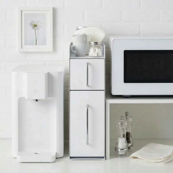 리빙투 주방 수납 정리함 철제 2단 틈새 다용도 양념통 수납함, 화이트, 1개