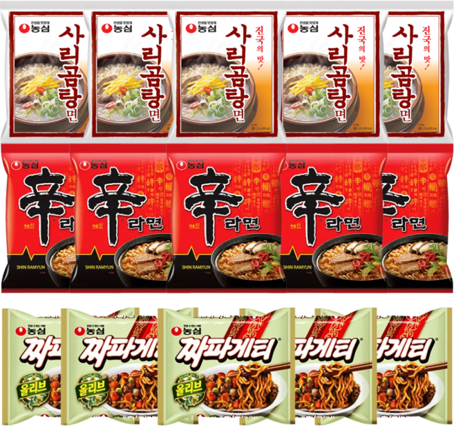 농심 라면 베스트 3종 세트 (신라면5 + 짜파게티5 + 사리곰탕5)