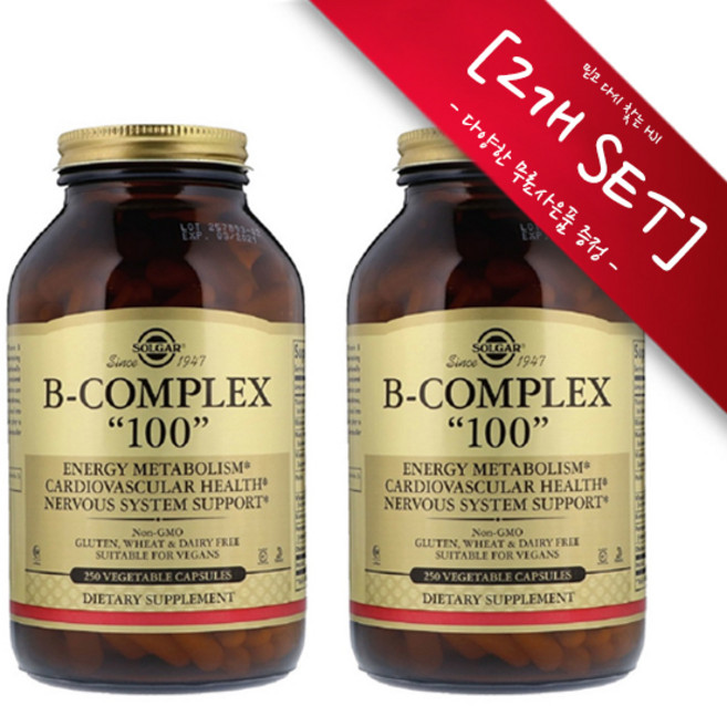 [정품 미국 배송] 솔가 B 컴플렉스 "100" 250정-2개(베지캡슐) Solgar B Complex 100 250정 *사은품 증정*, 2개, 250정