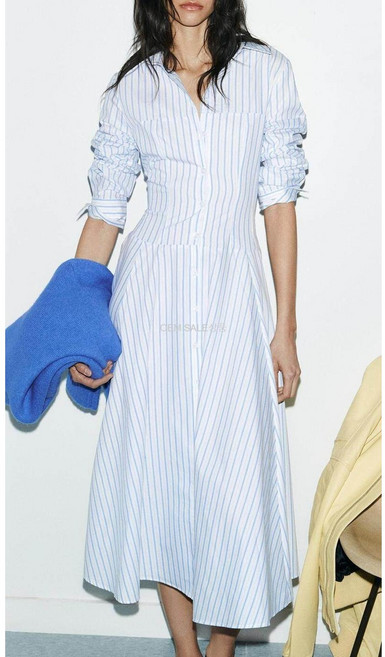 자라 스트라이프 미디 셔츠 원피스 3067331
