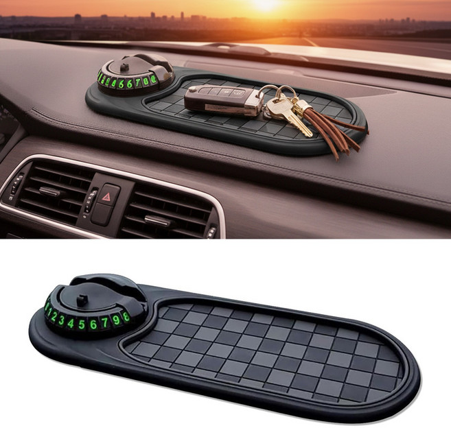 CIVILEE 3in1 차량용 핸드폰 거치대 차량 미끄럼방지 패드+주차번호판, 그레이, 1개