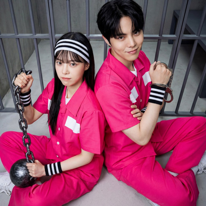 +당일발송+[반팔 긴팔] 죄수복 핑크 슬기로운 생활 반티 체육대회 졸업사진 수학여행