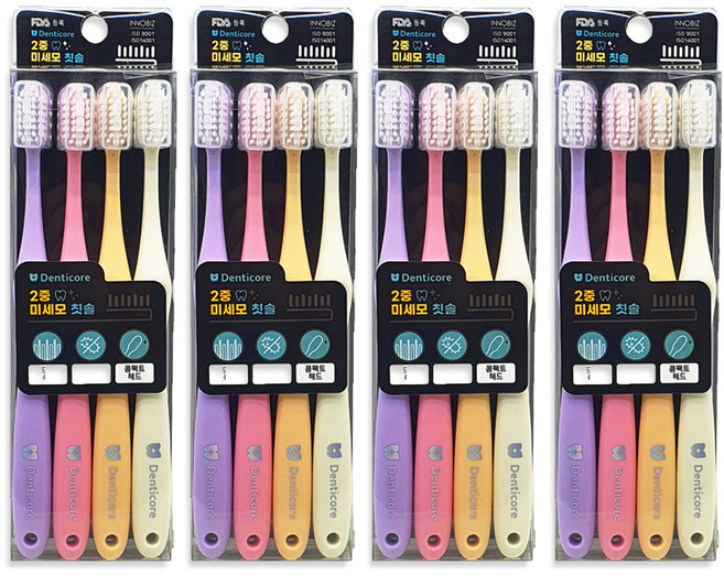 덴티코어 2중 이중 미세모 칫솔 세트, 4개, 4개입