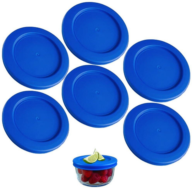 Klare Ware KlareWare 교체용 뚜껑 - 1컵 보관 그릇 커버 Pyrex 7202용 BPA 프리 플라스틱 뚜껑 Anchor Hocking (4팩 레드) 용기, 6 Pack, 블루