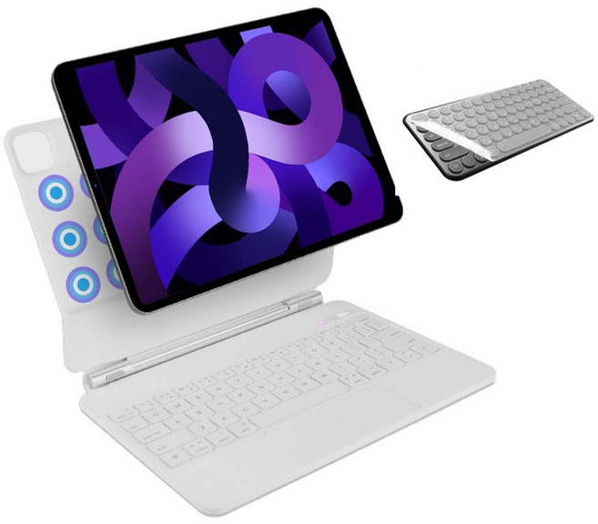 아이패드 에어7/6/5/4세대 프로 1/2/3/4/5/6/7/8세대 11/12.9/13인치 10/11세대 호환 매직 키보드 블루투스 한글각인 iPad Air/PRO 케이스나라, 화이트-한글 각인