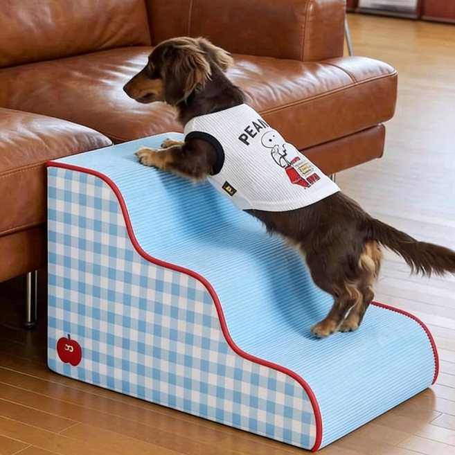 강아지계단 논슬립 미끄럼방지 슬개골보호 소형견 반려동물 계단 소파 침대용 커브 슬라이드 스텝, 1개, 블루