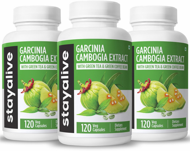 StayAlive (Usa 빠른 구매) 가르시니아 캄보지아 캡슐 - 20:1 슈퍼 추출물 11100mg 등가물 - 블렌딩 녹차 및 그린 커피 원두, 3개, 120정
