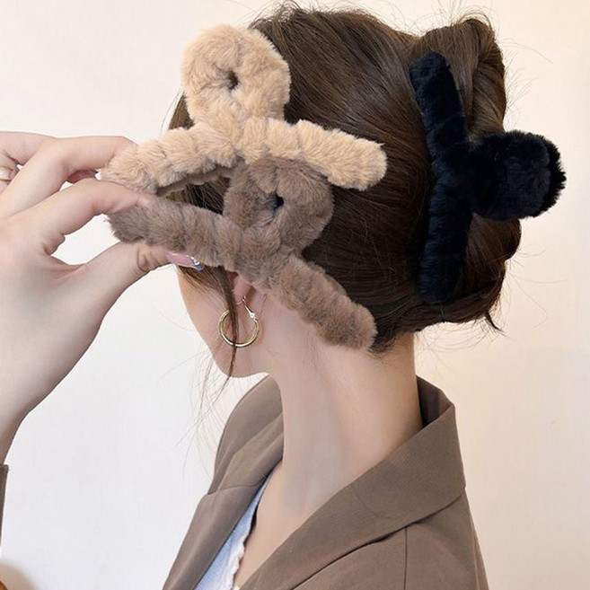 인조퍼 밍크 꼬임 올림머리 반묶음 헤어 고정 집게핀
