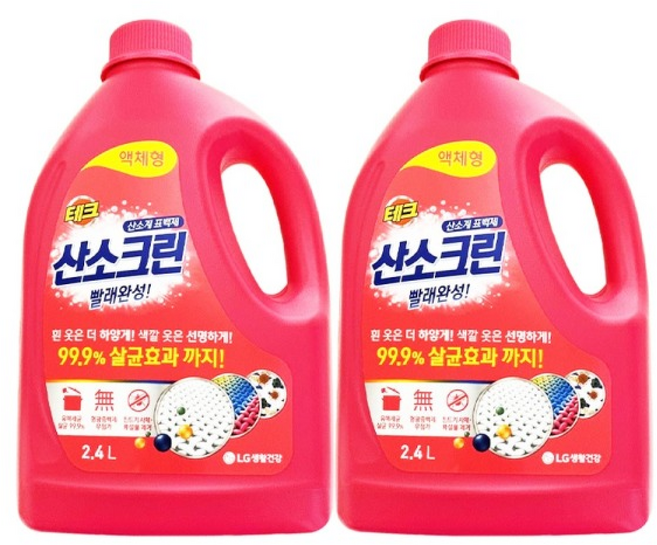 엘지 산소크린 산소계 표백제 액체형 세탁, 2.4L, 2개