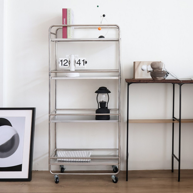 틈새 공간활용 이동식 트롤리 스틸 크리스 선반 3단 4단 (좁은폭/넓은폭), C타입 실버