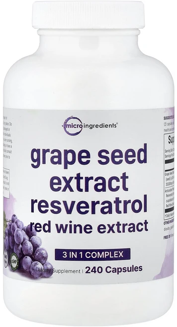 Micro Ingredients 포도씨추출물 레스베라트롤 레드와인추출물 캡슐 240정, Micro Ingredients 마이크로 인그리디언츠,, 1개 - 쿠팡