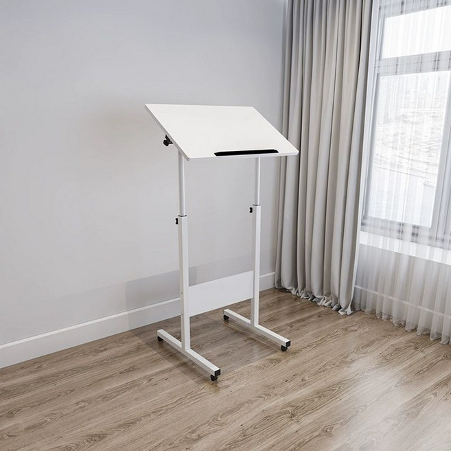 학교 스탠딩 책상 드로잉 교육용 학원용 교실 테이블 강의대 높이조절, 흰색 60x40